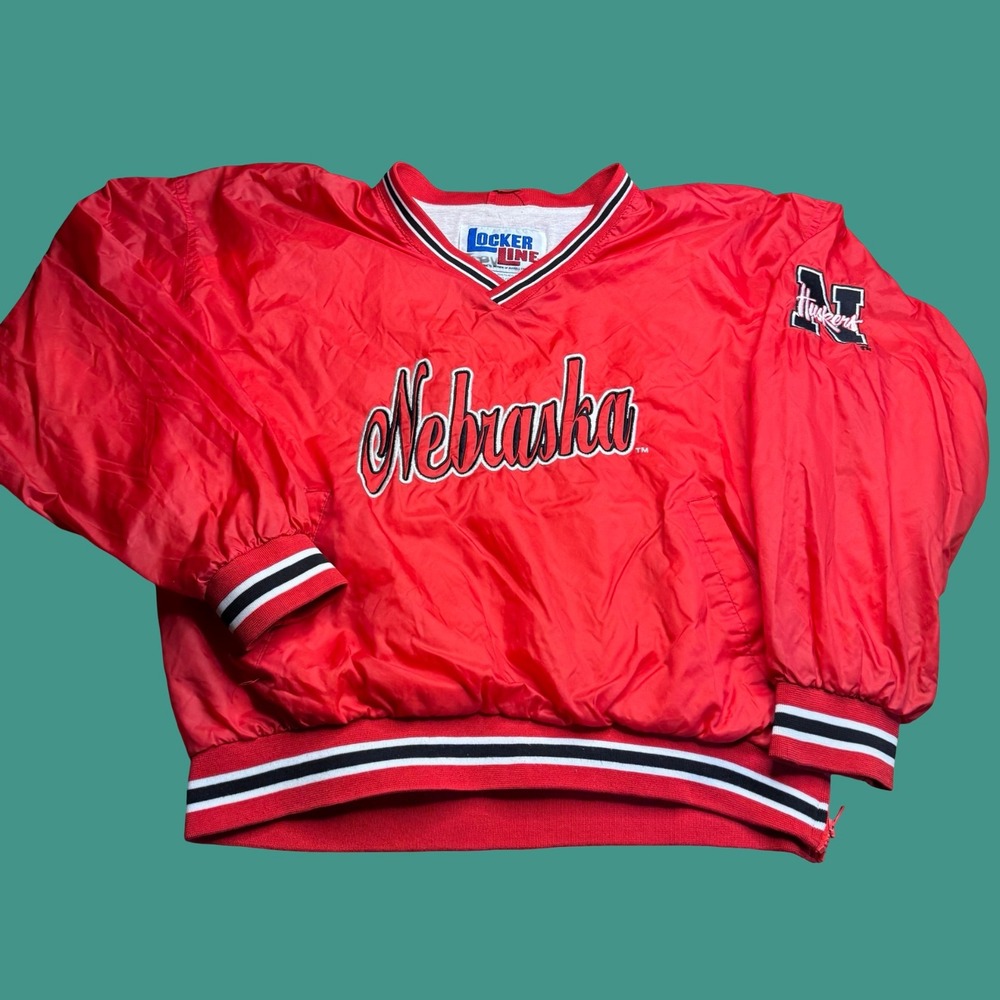 Vintage Nebraska Cornhuskers Jacket Mens Large Red Pullover Windbreaker 90s